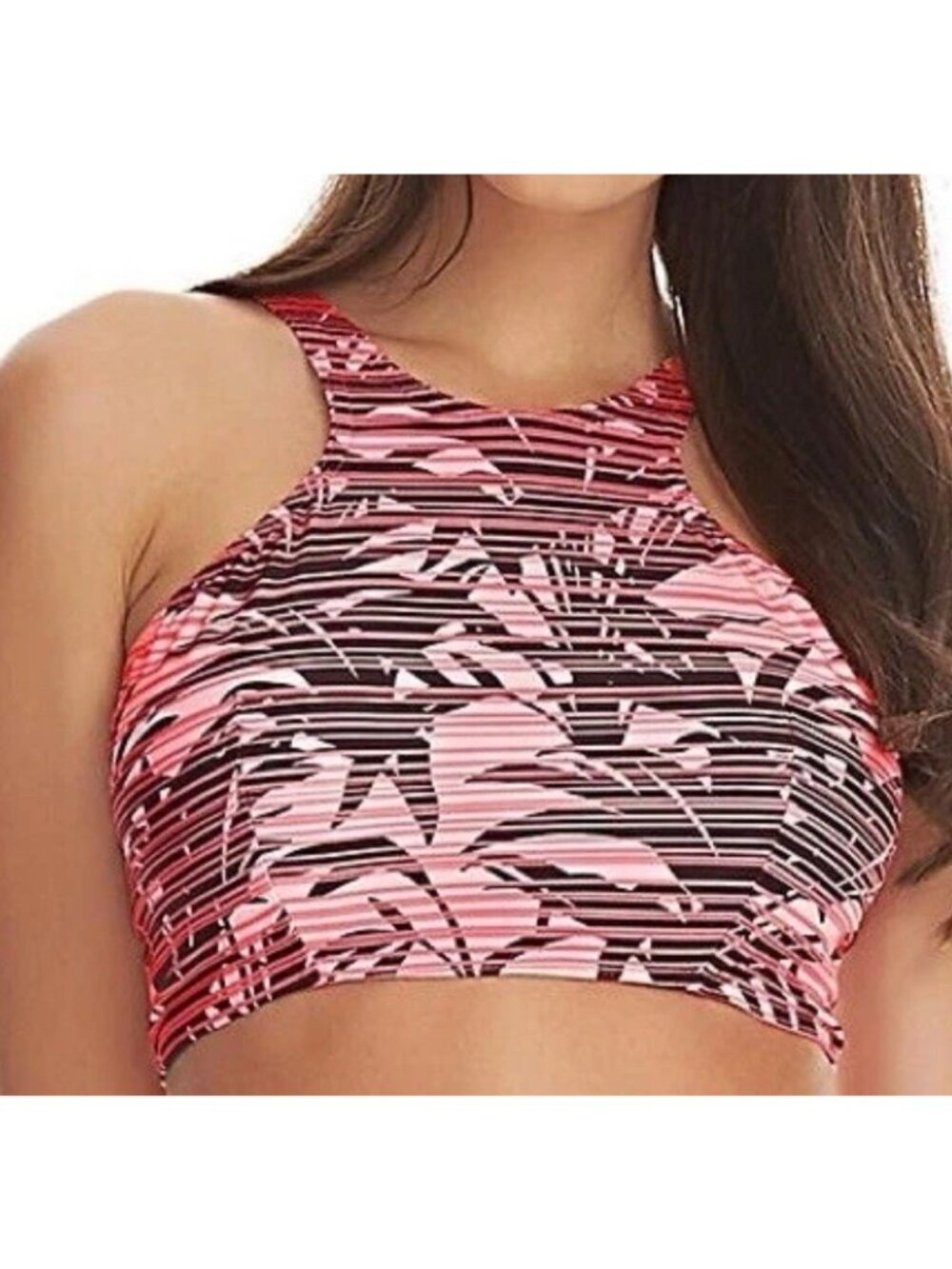 Freya Soul City Underwire Bikini Top Women’s 34DD Palm Leaf Print High Neck New